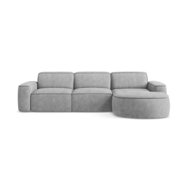 Divano angolare grigio chiaro (con penisola a destra/con chaise lounge) con rivestimento in ciniglia Omao – Makamii