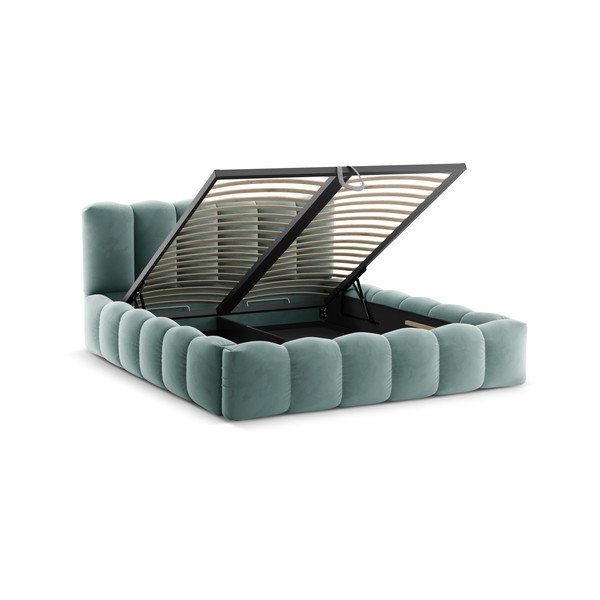 Letto matrimoniale imbottito color menta con contenitore con rete inclusa 140x200 cm Lupine – Micadoni -image-4