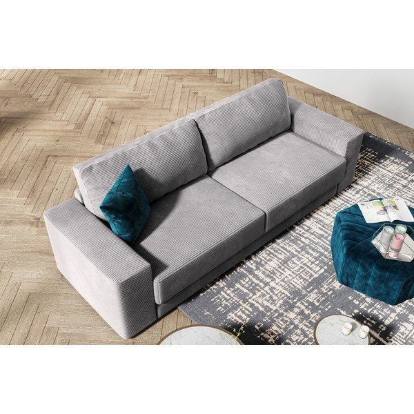 Divano letto in velluto a coste grigio chiaro Donatella - Milo Casa-image-1