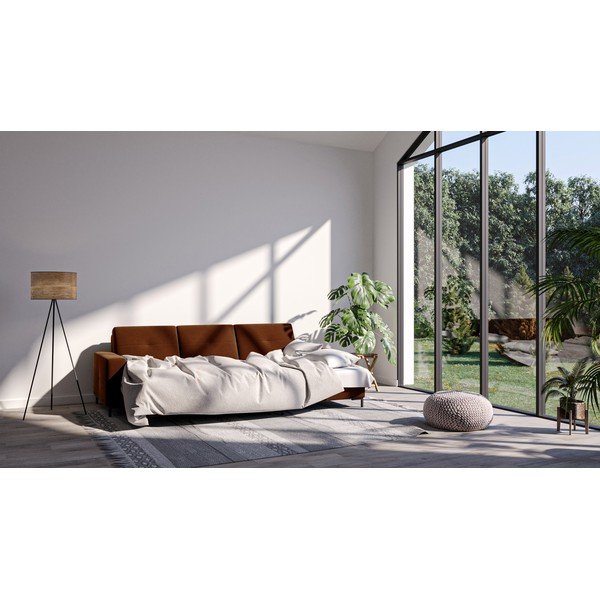 Divano letto angolare in velluto arancione scuro, angolo destro Moor - Ghado-image-1