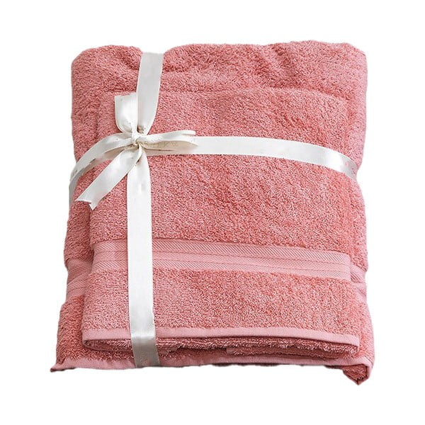Set di asciugamani per viso e corpo tipo terry rosa in cotone 2 pz – Foutastic