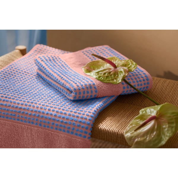 Asciugamano blu e rosa in spugna di cotone biologico 70x140 cm Check - JUNA-image-4
