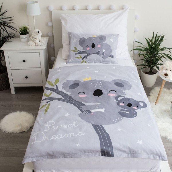 Set copripiumino e federa da bambini grigio in cotone per culla 100x135 cm Koala "Sweet Dreams" – Jerry Fabrics-image-1