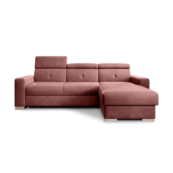 Divano angolare rosa allungabile/con contenitore (con penisola a destra/con chaise lounge) e rivestimento in velluto Fresia – ELTAP