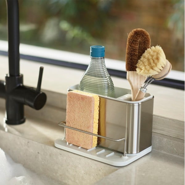 Set portaspugna e detersivo piatti in metallo argentato Surface - Joseph Joseph-image-1