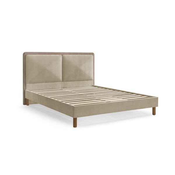 Letto matrimoniale imbottito beige/grigio tortora imbottito con rete inclusa 180x200 cm Mara – Bobochic Paris