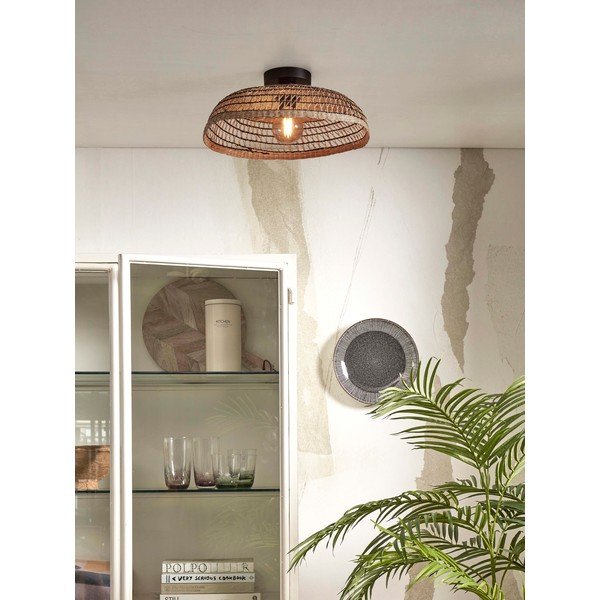 Lampada da soffitto con paralume in seagrass in colore nero-naturale ø 45 cm Pantanal - Good&Mojo-image-1
