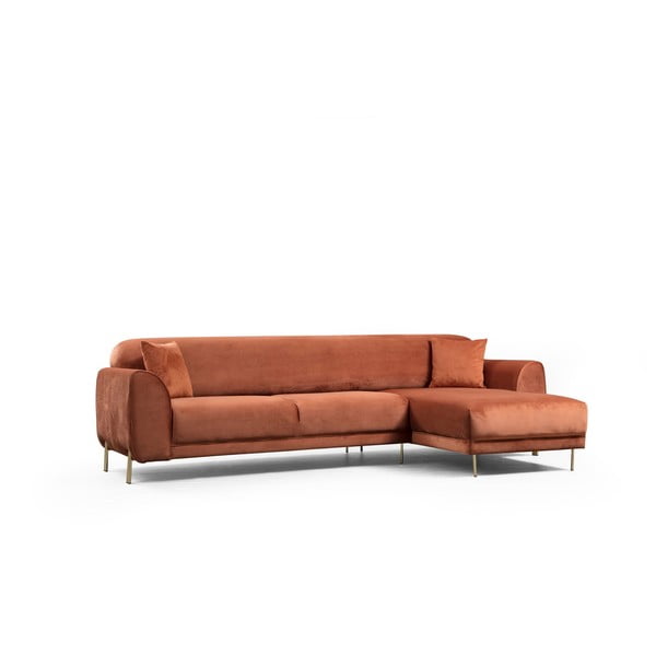 Divano letto angolare marrone arancio con superficie in velluto, angolo destro Image - Artie-image-4