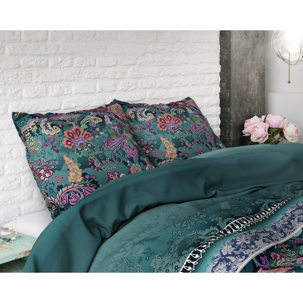 Biancheria da letto matrimoniale verde Paisley, 200 x 220 cm - Sleeptime-image-1