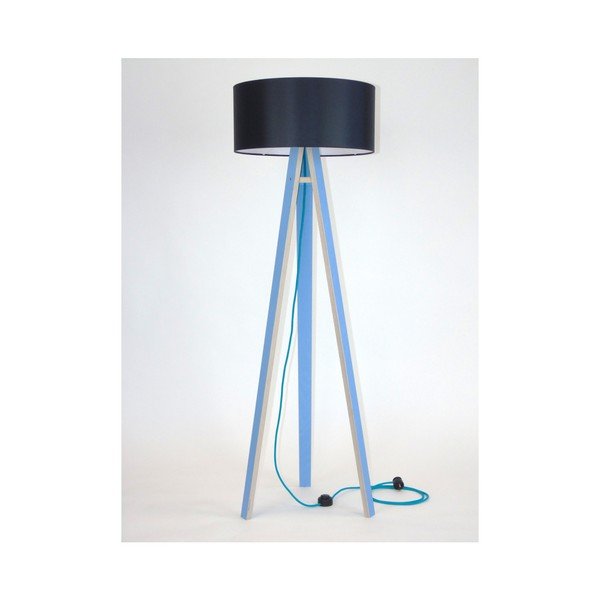 Lampada da terra blu con paralume nero e cavo turchese Wanda - Ragaba