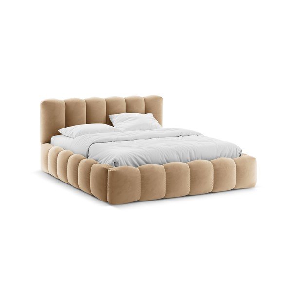 Letto matrimoniale imbottito marrone chiaro con contenitore con rete inclusa 160x200 cm Lupine – Micadoni 