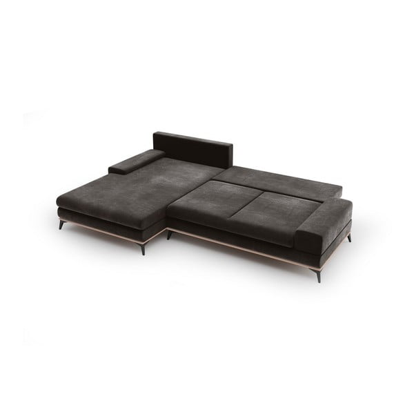 Divano letto angolare marrone scuro con rivestimento in velluto, angolo sinistro Astre - Windsor & Co Sofas-image-4