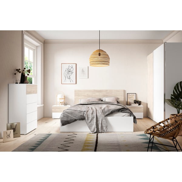 Letto matrimoniale in rovere bianco/naturale 140x190 cm Sahara - Marckeric-image-1