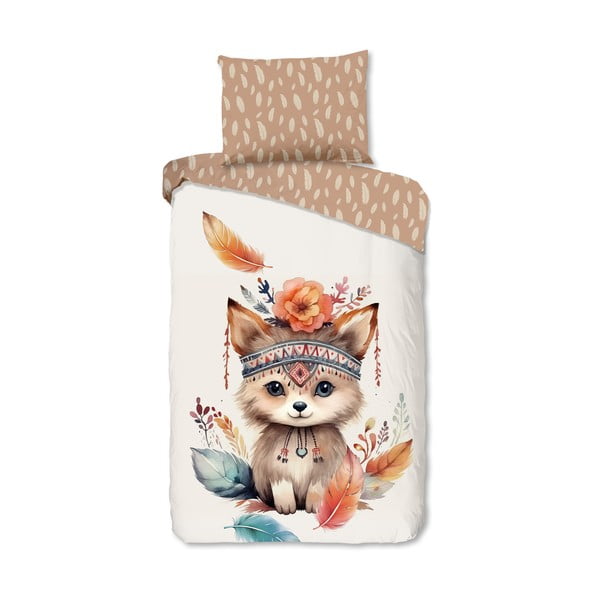 Set copripiumino e federa da bambini marrone/beige in cotone per letto singolo 140x200 cm Hay – Good Morning