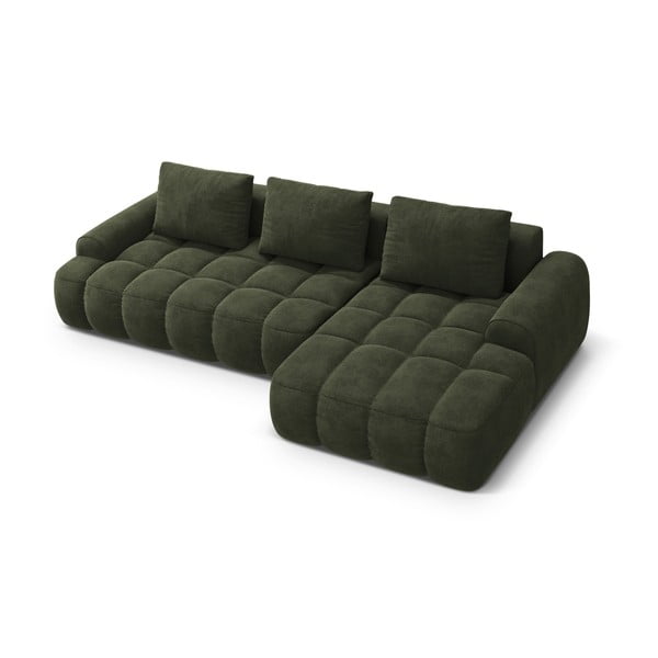 Divano angolare verde allungabile/con contenitore (con penisola a destra/con chaise lounge) con rivestimento in velluto Linz – Cosmopolitan Design-image-3