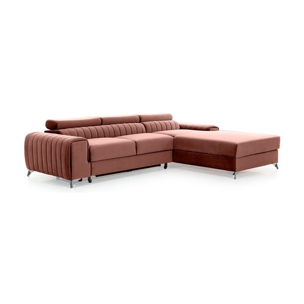 Divano angolare rosa allungabile/con contenitore (con penisola a destra/con chaise lounge) e rivestimento in velluto Grayson – ELTAP-image-2
