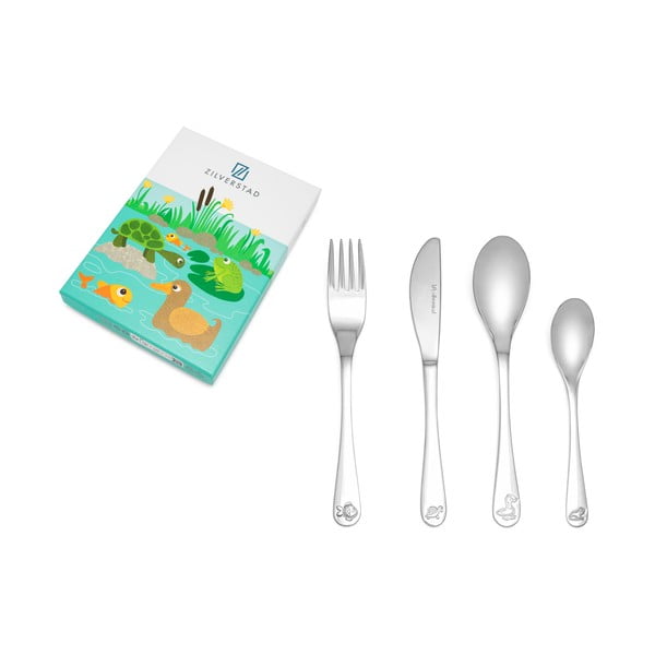 Posate per bambini in acciaio inox argento 4 pezzi Water life - Zilverstad-image-3