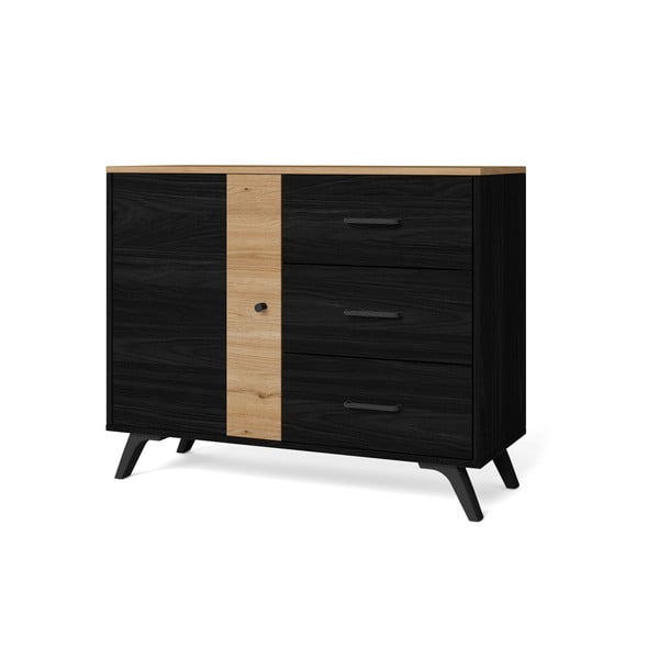 Cassettiera bassa in rovere nero/naturale 92x81 cm Texas - Marckeric-image-1