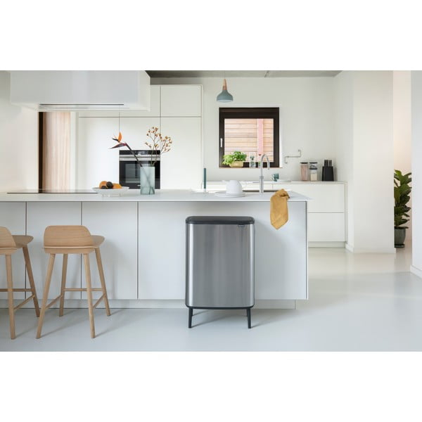 Bidone in acciaio touch per raccolta differenziata in argento opaco 60 l Bo Touch Bin Hi - Brabantia-image-1