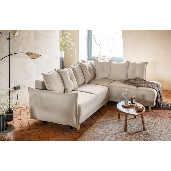 Divano letto angolare in velluto a coste beige (angolo destro) Lazy Lukka - Miuform-image-4