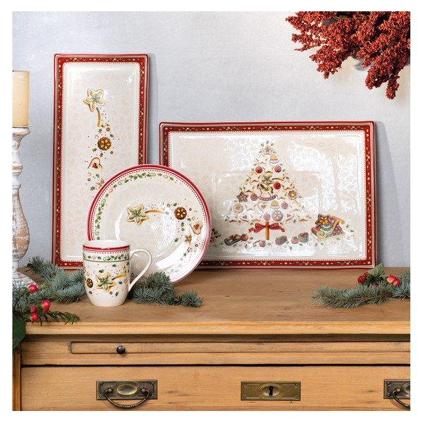 Piatto da portata in porcellana rossa e beige con motivo natalizio Villeroy & Boch, 40 x 27,5 cm - Villeroy&Boch-image-3