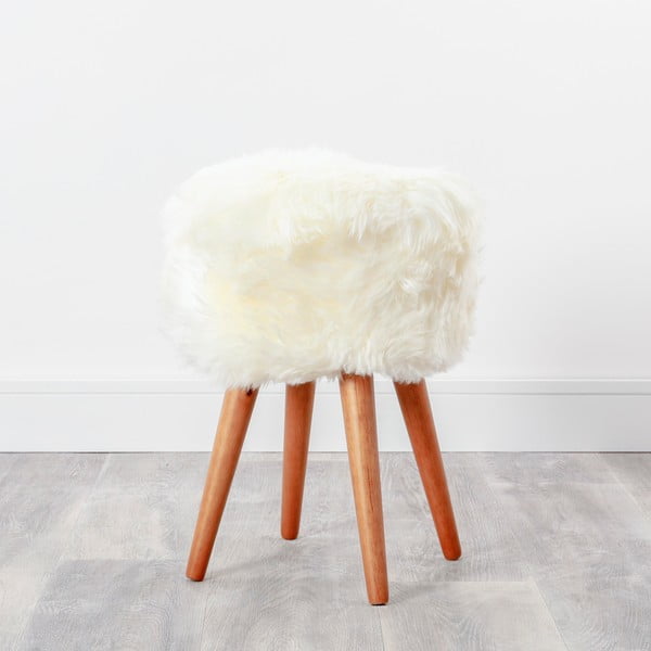 Sgabello con seduta in pelle di pecora bianca , ⌀ 30 cm - Native Natural-image-2