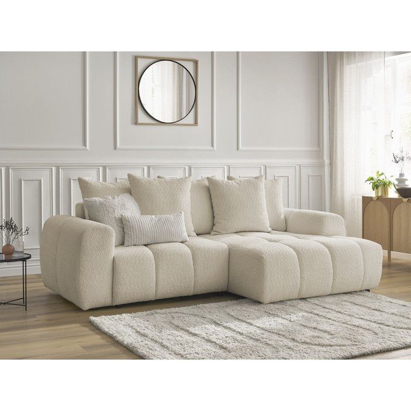 Divano angolare beige allungabile/con contenitore (con penisola a destra/con chaise lounge) con rivestimento in bouclé Roxelane – Bobochic Paris-image-4