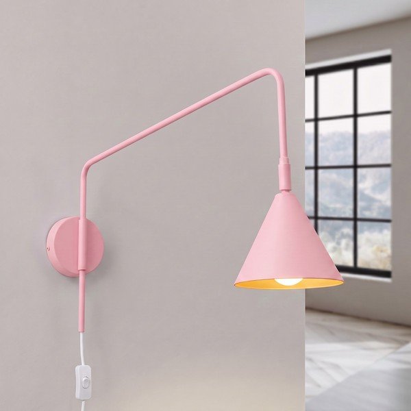 Lampada da parete rosa in acciaio con alimentazione a corrente con struttura flessibile Zylo – Sollux-image-2