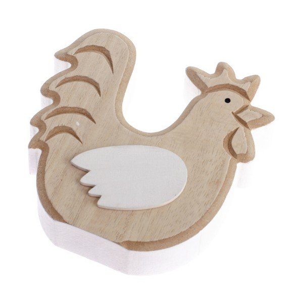 Dřevěná dekorace s detailem v bílé barvě Dakls Rooster