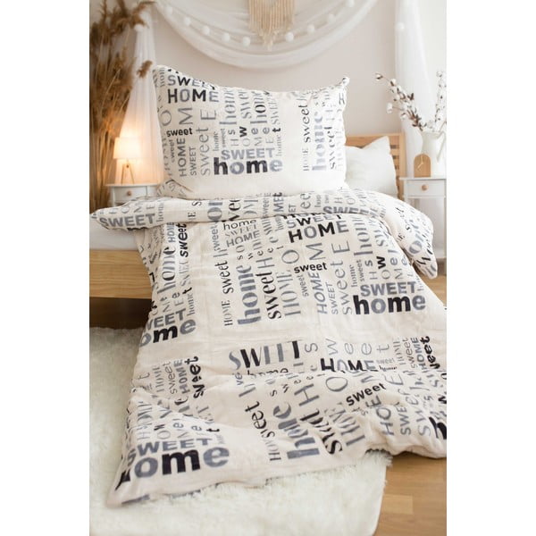 Biancheria da letto singola in microflanella crema 140x200 cm Home Sweet Home - Jerry Fabrics