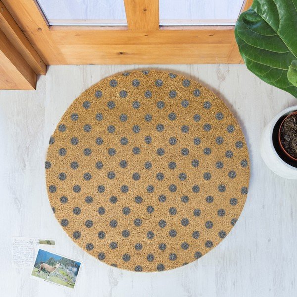 Tappeto rotondo grigio in cocco naturale Dots, ⌀ 70 cm - Artsy Doormats-image-1