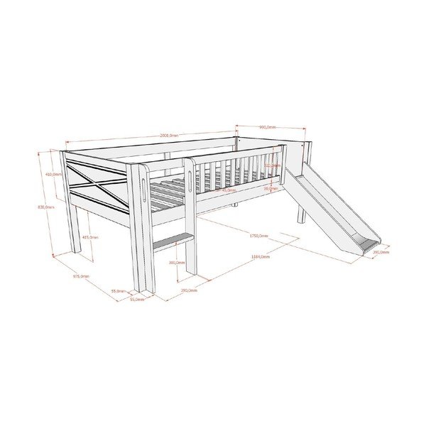 Letto da bambini rialzato bianco in pino massiccio con rete inclusa 90x200 cm Scott – Vipack-image-2