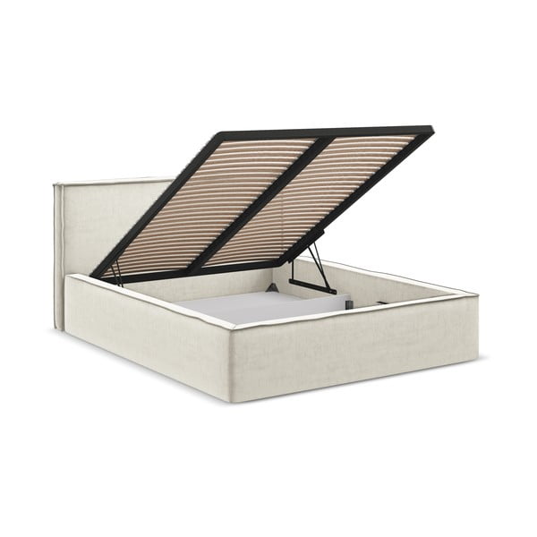 Letto matrimoniale imbottito crema con contenitore con griglia 140x200 cm Anani - Makamii-image-2