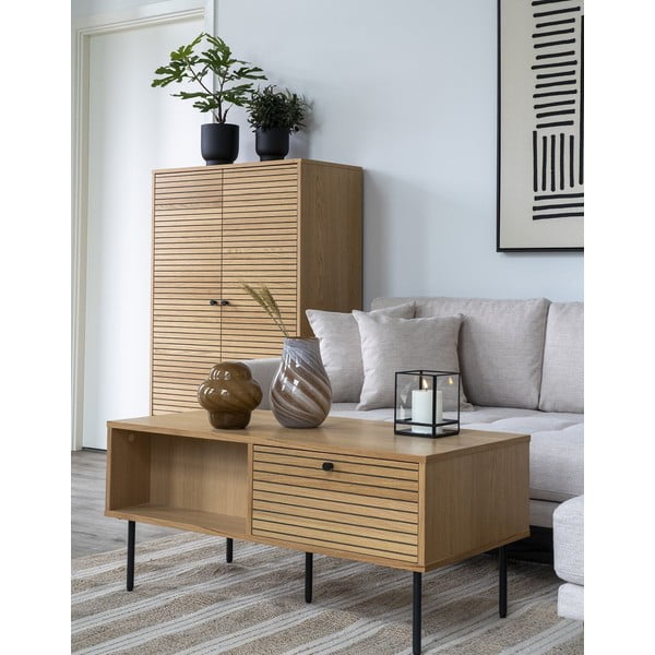 Tavolino color naturale con piano effetto rovere 50x100 cm Kyoto - House Nordic-image-2