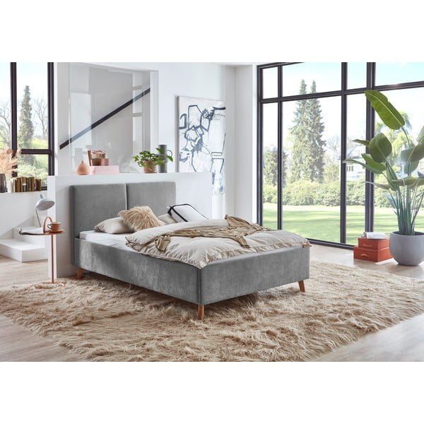 Letto matrimoniale imbottito grigio con rete inclusa 140x200 cm Piano – Meise Möbel-image-1