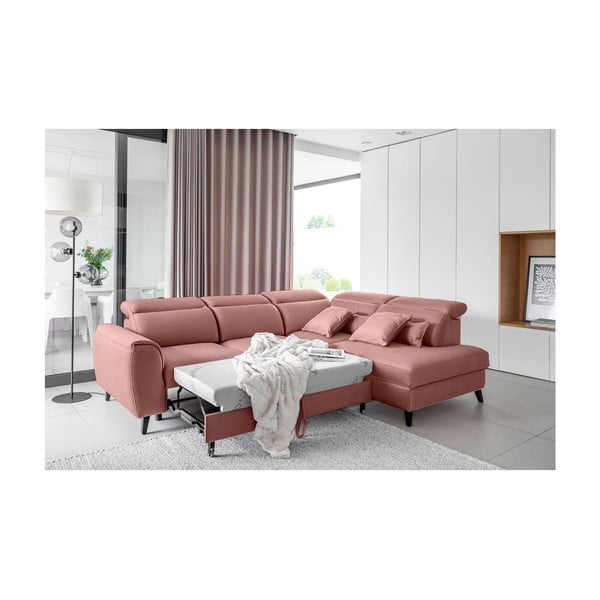 Divano angolare rosa allungabile/con contenitore (con penisola a destra/a L) e rivestimento in velluto Noble – ELTAP-image-4