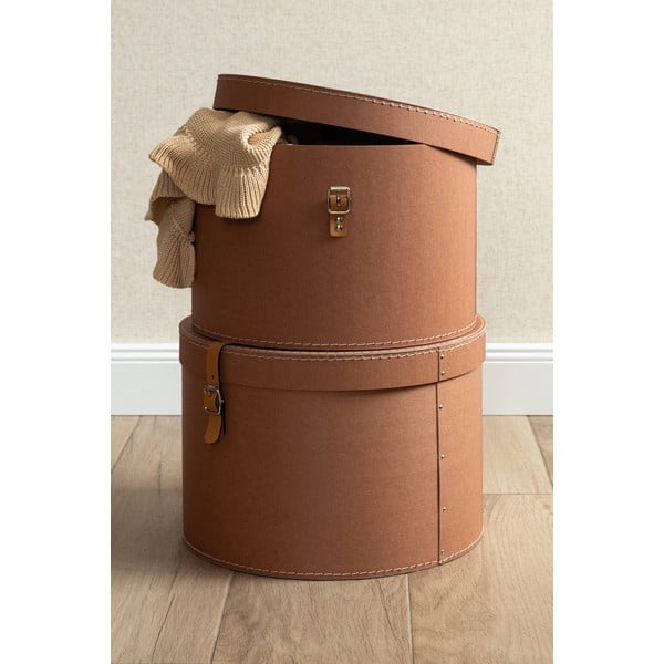 Scatole in set con coperchio marroni in cartone 2 pz ø 37,5x25 cm Rut Restore Paper Laminate – Bigso-image-1