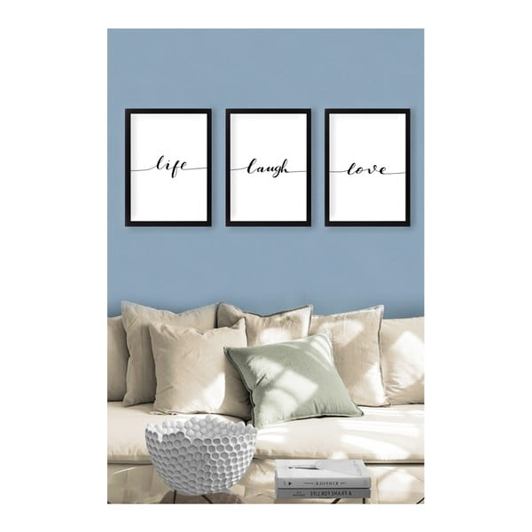 Set di dipinti 3 pz 24x29 cm Life Laugh Love – Vavien Artwork-image-1