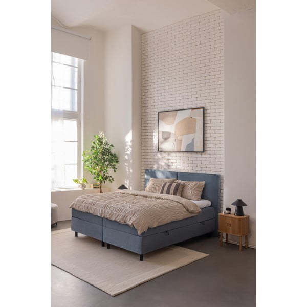 Letto boxspring blu con contenitore 180x200 cm Elva Bold – Bonami Selection-image-1