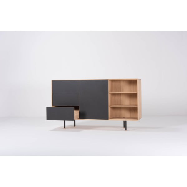 Cassettiera nero-color legno natural in legno di quercia 176x100 cm Fina - Gazzda-image-1