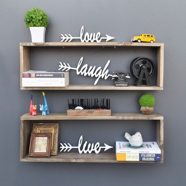 Set di 2 mensole in legno Rettangolo - Evila Originals-image-1