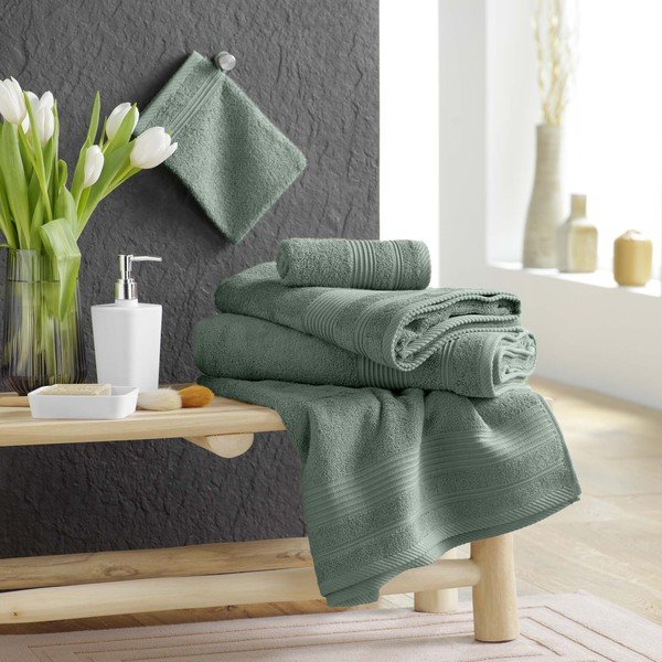 Asciugamano tipo terry color salvia in cotone 50x90 cm Tendresse – douceur d'intérieur-image-2