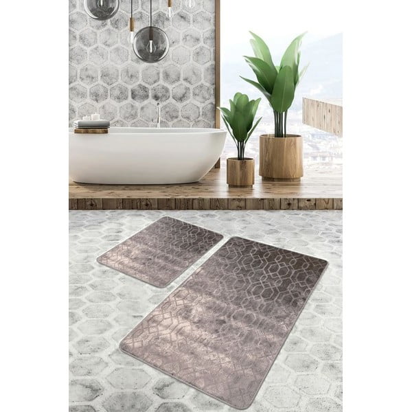 Set di tappetini per il bagno grigi in velluto 2 pz 60x100 cm – Mila Home-image-4