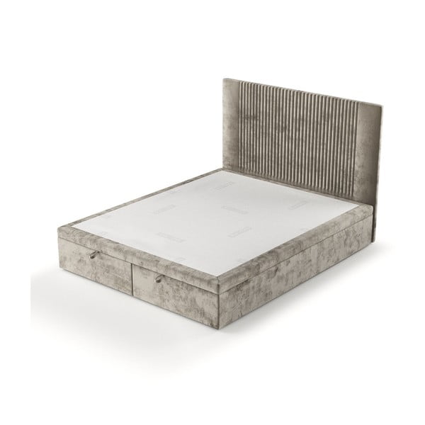 Letto matrimoniale imbottito beige con spazio contenitivo 200x200 cm Mavel - Maison de Rêve-image-3