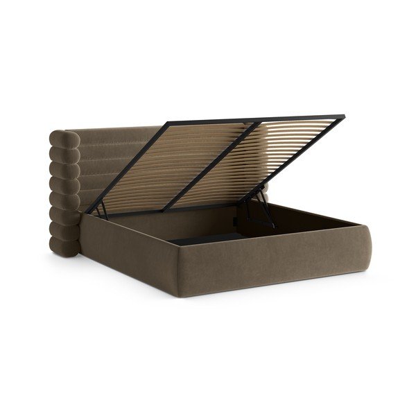 Letto matrimoniale imbottito grigio tortora con contenitore con rete inclusa 160x200 cm Mount – Micadoni -image-2