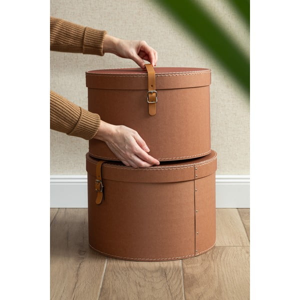 Scatole in set con coperchio marroni in cartone 2 pz ø 37,5x25 cm Rut Restore Paper Laminate – Bigso-image-4