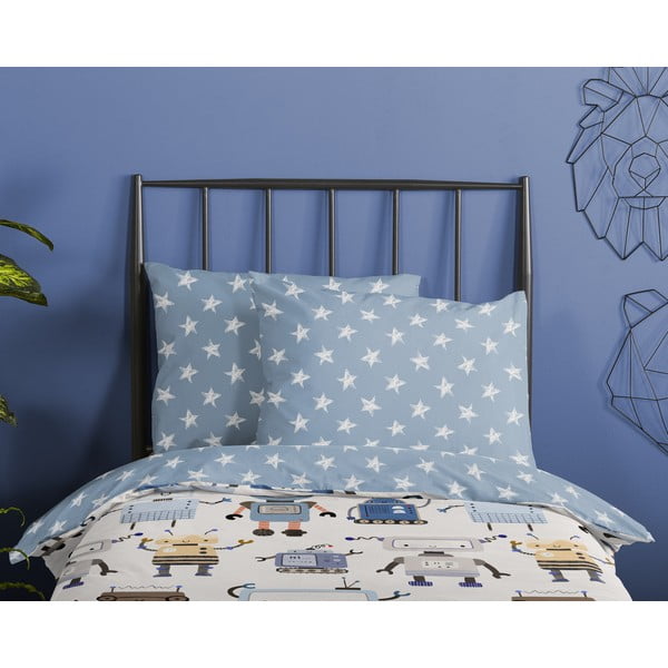 Set copripiumino e federa da bambini blu/beige in cotone per letto singolo 140x200 cm Robo – Good Morning-image-2