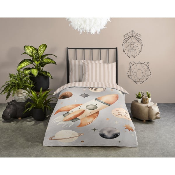 Set copripiumino e federa da bambini greige in cotone per letto singolo 140x200 cm Explore – Good Morning-image-1