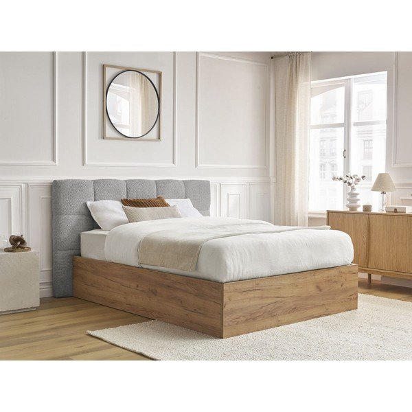 Letto matrimoniale imbottito/in truciolato grigio imbottito con contenitore con rete inclusa 180x200 cm Kumo – Bobochic Paris-image-4