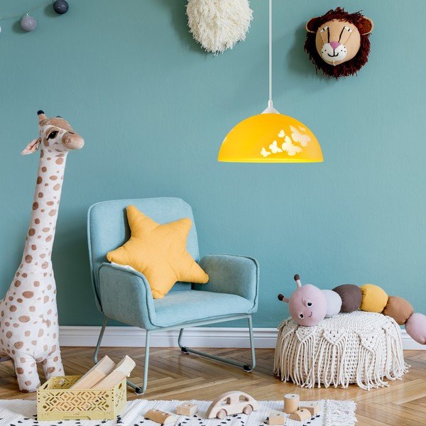 Apparecchio per bambini giallo ocra con paralume in vetro ø 30 cm Mariposa - LAMKUR-image-2